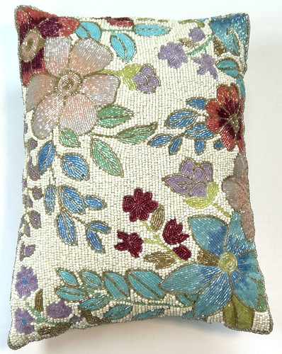 Beaded floral pillow - beaded, brightly